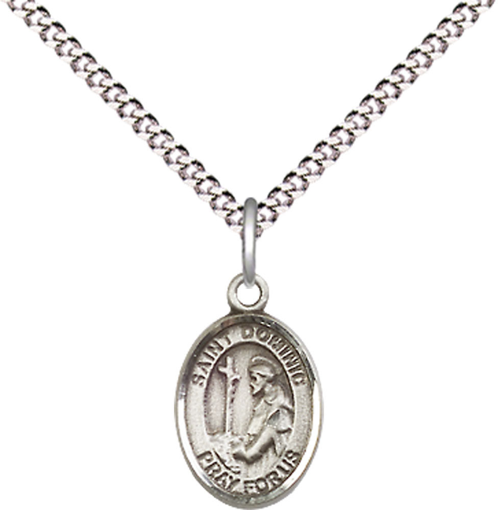 Sterling Silver Saint Dominic de Guzman Pendant on a 18 inch Light Rhodium Light Curb chain