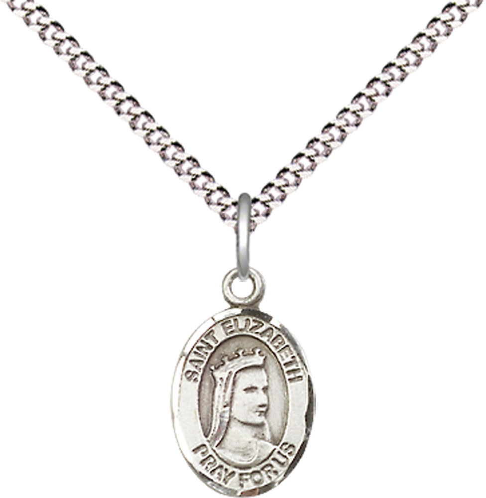 Sterling Silver Saint Elizabeth of Hungary Pendant on a 18 inch Light Rhodium Light Curb chain