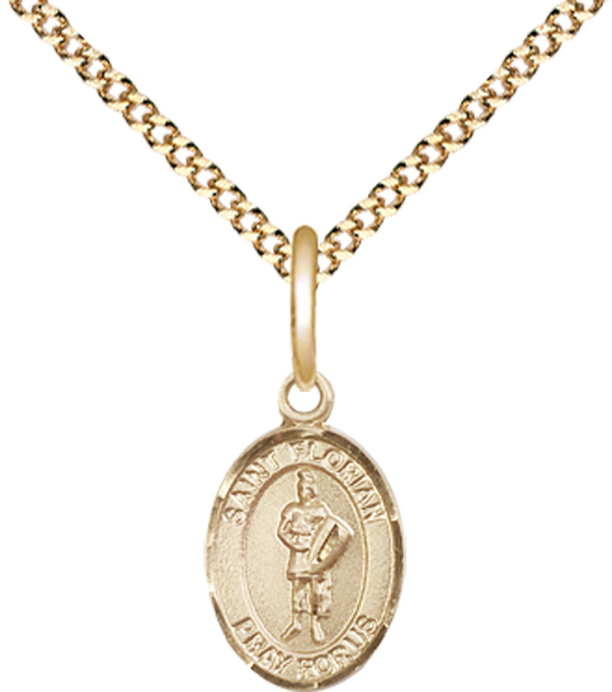 14kt Gold Filled Saint Florian Pendant on a 18 inch Gold Plate Light Curb chain