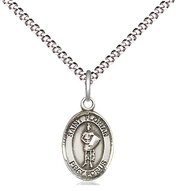 Sterling Silver Saint Florian Pendant on a 18 inch Light Rhodium Light Curb chain