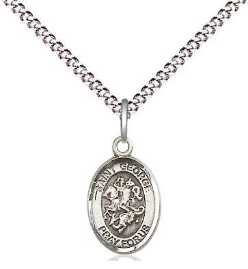 Sterling Silver Saint George Pendant on a 18 inch Light Rhodium Light Curb chain