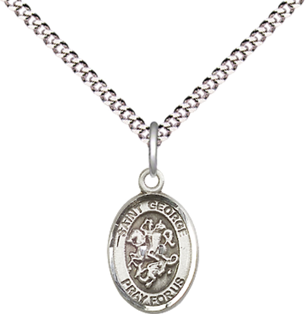 Sterling Silver Saint George Pendant on a 18 inch Light Rhodium Light Curb chain