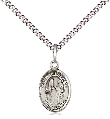 Sterling Silver Saint Genevieve Pendant on a 18 inch Light Rhodium Light Curb chain