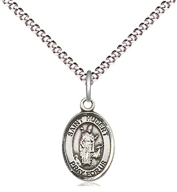 Sterling Silver Saint Hubert of Liege Pendant on a 18 inch Light Rhodium Light Curb chain