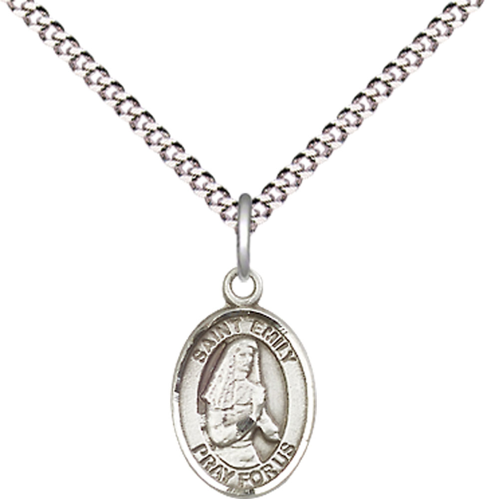 Sterling Silver Saint Emily de Vialar Pendant on a 18 inch Light Rhodium Light Curb chain