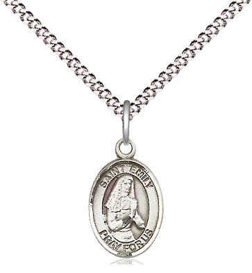 Sterling Silver Saint Emily de Vialar Pendant on a 18 inch Light Rhodium Light Curb chain