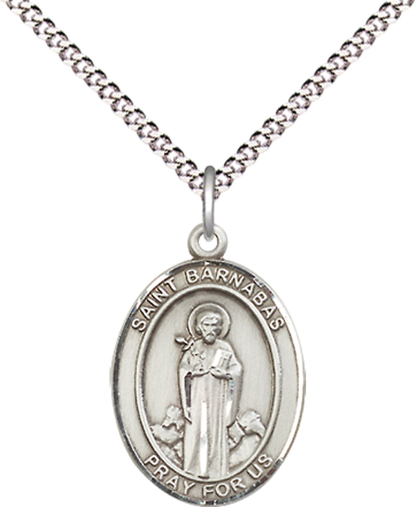 Sterling Silver Saint Barnabas Pendant on a 18 inch Light Rhodium Light Curb chain