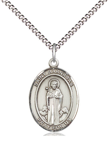 Sterling Silver Saint Barnabas Pendant on a 18 inch Light Rhodium Light Curb chain