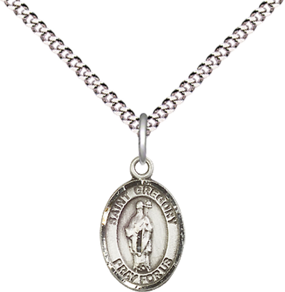 Sterling Silver Saint Gregory the Great Pendant on a 18 inch Light Rhodium Light Curb chain