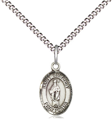 Sterling Silver Saint Gregory the Great Pendant on a 18 inch Light Rhodium Light Curb chain