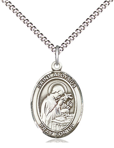 Sterling Silver Saint Aloysius Gonzaga Pendant on a 18 inch Light Rhodium Light Curb chain