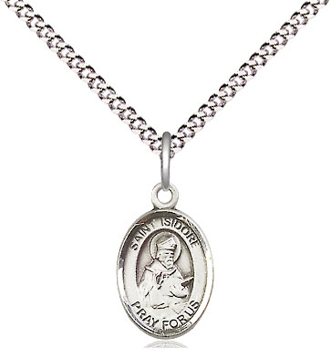 Sterling Silver Saint Isidore of Seville Pendant on a 18 inch Light Rhodium Light Curb chain