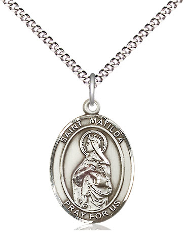 Sterling Silver Saint Matilda Pendant on a 18 inch Light Rhodium Light Curb chain