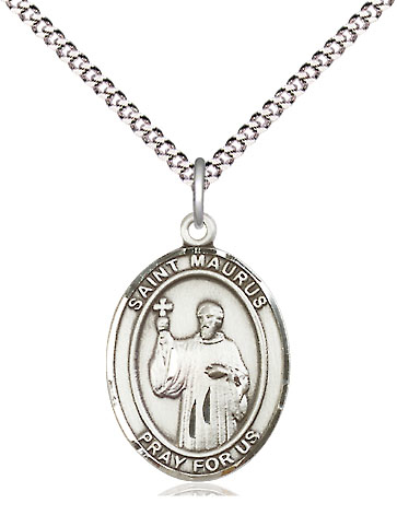 Sterling Silver Saint Maurus Pendant on a 18 inch Light Rhodium Light Curb chain