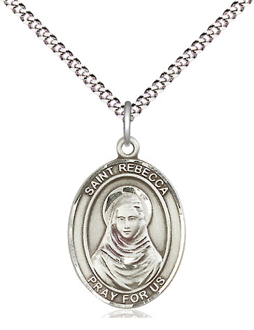 Sterling Silver Saint Rebecca Pendant on a 18 inch Light Rhodium Light Curb chain