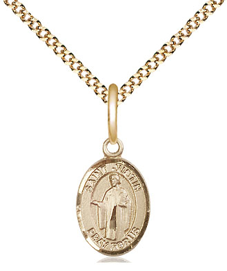 14kt Gold Filled Saint Justin Pendant on a 18 inch Gold Plate Light Curb chain