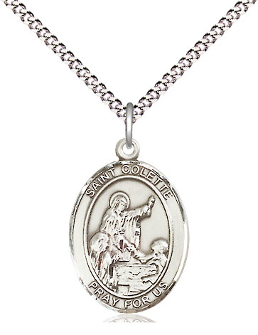 Sterling Silver Saint Colette Pendant on a 18 inch Light Rhodium Light Curb chain