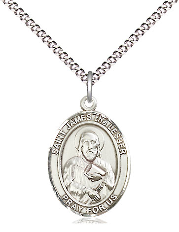 Sterling Silver Saint James the Lesser Pendant on a 18 inch Light Rhodium Light Curb chain