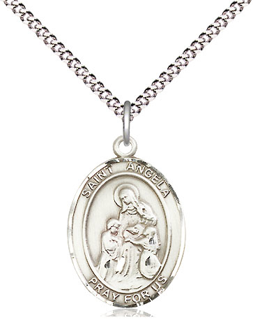 Sterling Silver Saint Angela Merici Pendant on a 18 inch Light Rhodium Light Curb chain