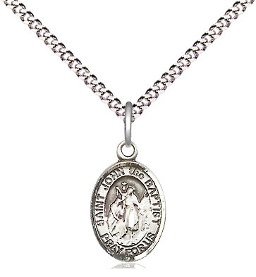 Sterling Silver Saint John the Baptist Pendant on a 18 inch Light Rhodium Light Curb chain