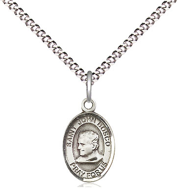 Sterling Silver Saint John Bosco Pendant on a 18 inch Light Rhodium Light Curb chain