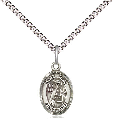 Sterling Silver Saint John the Apostle Pendant on a 18 inch Light Rhodium Light Curb chain