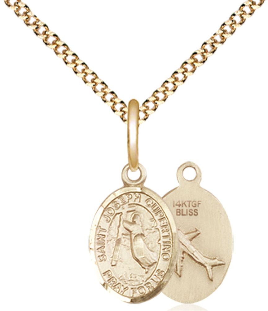 14kt Gold Filled Saint Joseph of Cupertino Pendant on a 18 inch Gold Plate Light Curb chain