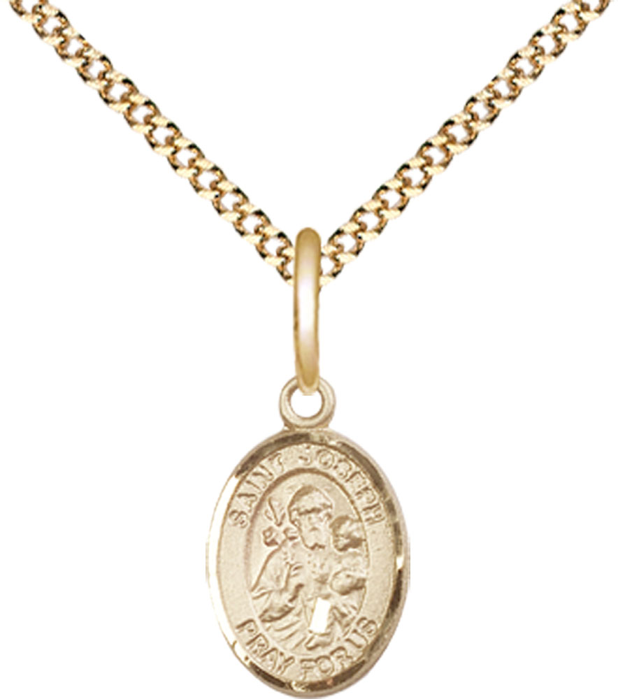 14kt Gold Filled Saint Joseph Pendant on a 18 inch Gold Plate Light Curb chain