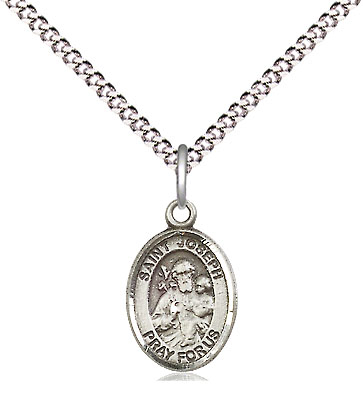 Sterling Silver Saint Joseph Pendant on a 18 inch Light Rhodium Light Curb chain