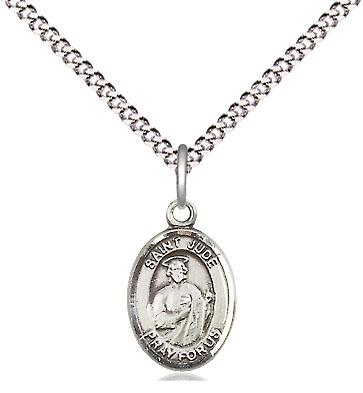 Sterling Silver Saint Jude Pendant on a 18 inch Light Rhodium Light Curb chain