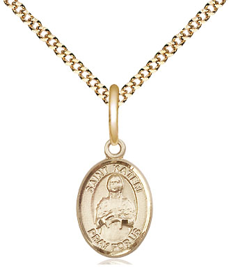 14kt Gold Filled Saint Kateri Pendant on a 18 inch Gold Plate Light Curb chain