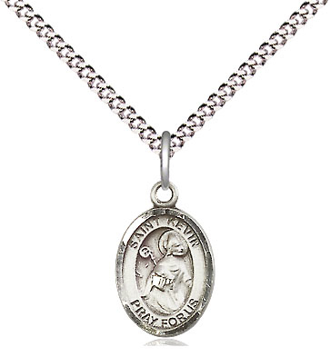 Sterling Silver Saint Kevin Pendant on a 18 inch Light Rhodium Light Curb chain