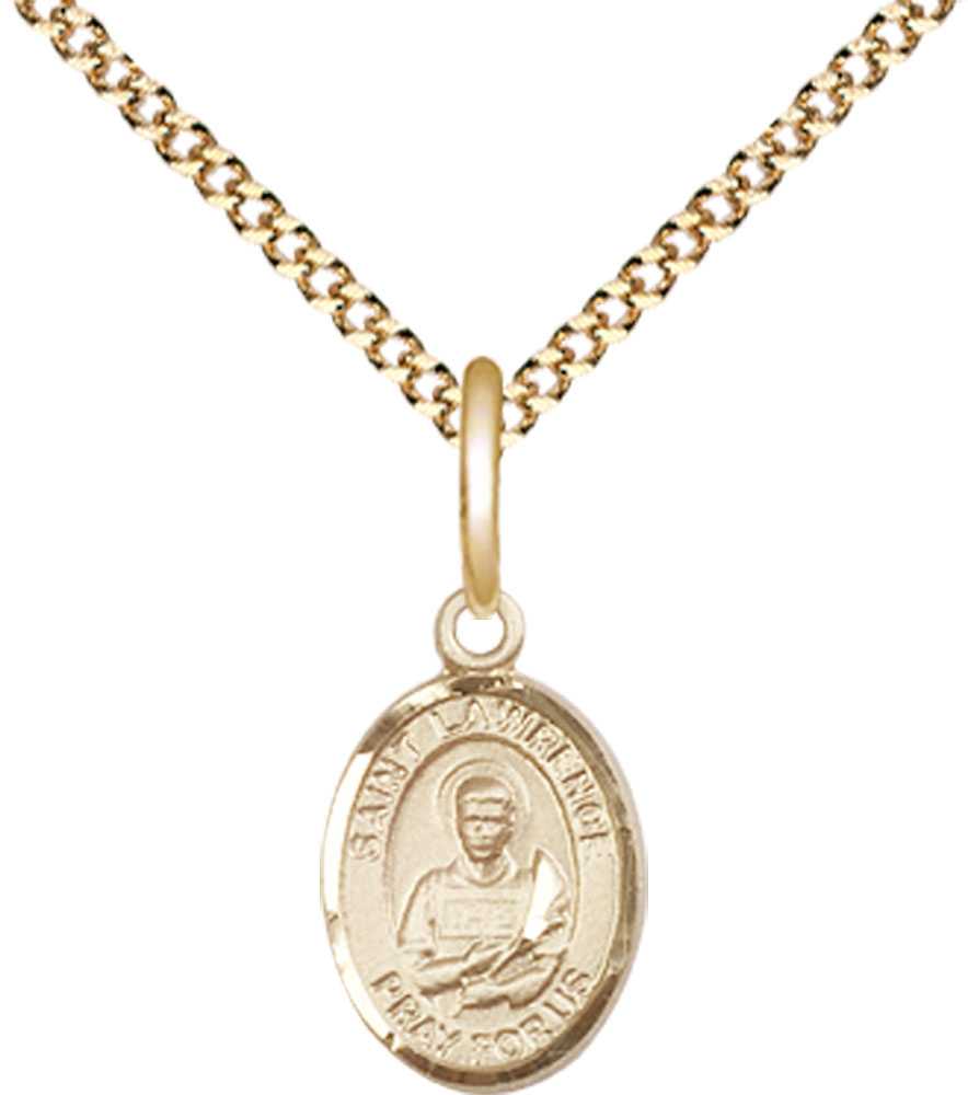 14kt Gold Filled Saint Lawrence Pendant on a 18 inch Gold Plate Light Curb chain