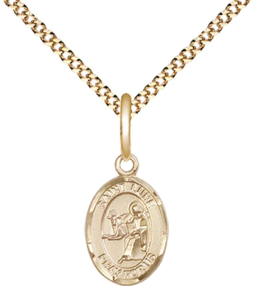 14kt Gold Filled Saint Luke the Apostle Pendant on a 18 inch Gold Plate Light Curb chain
