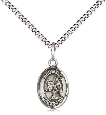 Sterling Silver Saint Luke the Apostle Pendant on a 18 inch Light Rhodium Light Curb chain