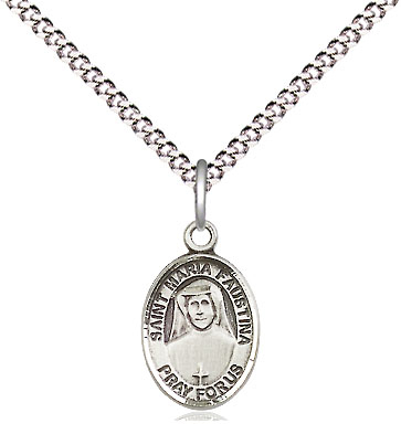 Sterling Silver Saint Maria Faustina Pendant on a 18 inch Light Rhodium Light Curb chain