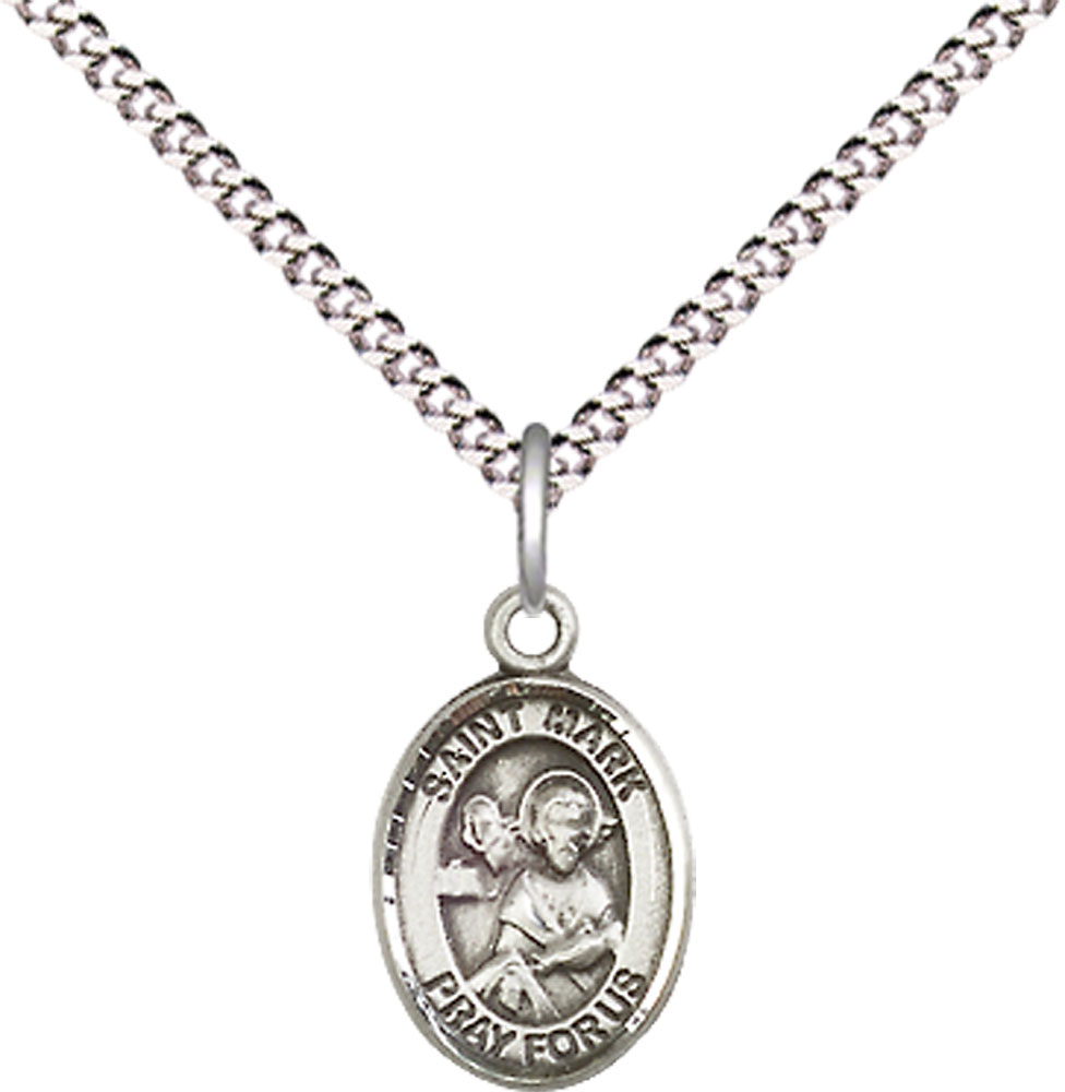 Sterling Silver Saint Mark the Evangelist Pendant on a 18 inch Light Rhodium Light Curb chain