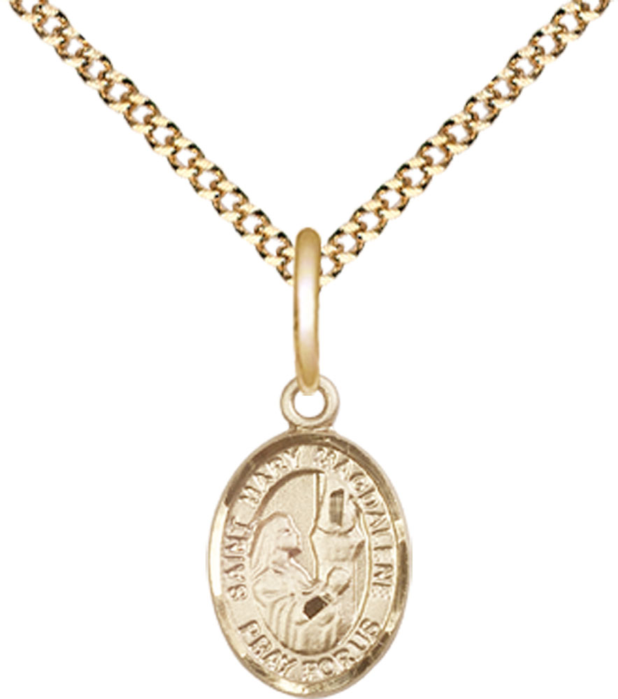 14kt Gold Filled Saint Mary Magdalene Pendant on a 18 inch Gold Plate Light Curb chain