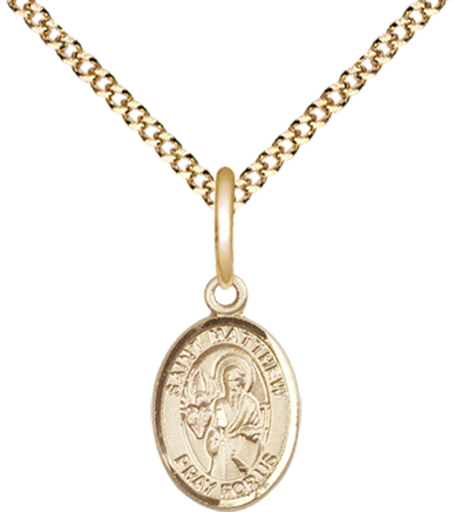 14kt Gold Filled Saint Matthew the Apostle Pendant on a 18 inch Gold Plate Light Curb chain