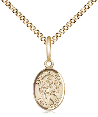 14kt Gold Filled Saint Matthew the Apostle Pendant on a 18 inch Gold Plate Light Curb chain