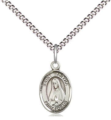 Sterling Silver Saint Martha Pendant on a 18 inch Light Rhodium Light Curb chain