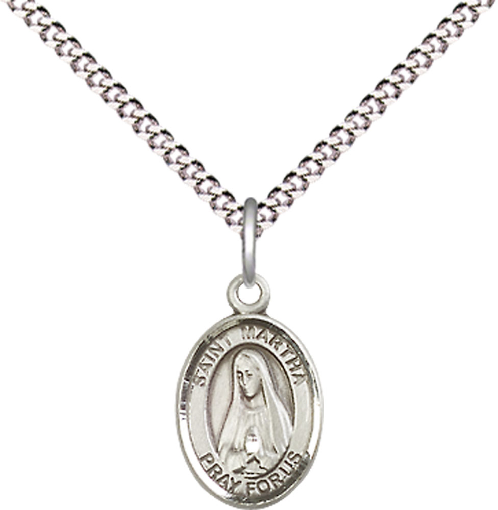 Sterling Silver Saint Martha Pendant on a 18 inch Light Rhodium Light Curb chain
