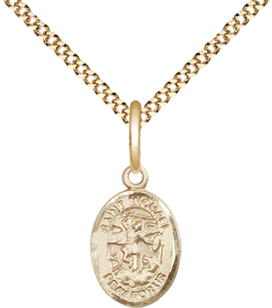 14kt Gold Filled Saint Michael the Archangel Pendant on a 18 inch Gold Plate Light Curb chain