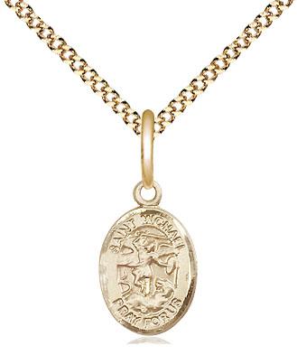 14kt Gold Filled Saint Michael the Archangel Pendant on a 18 inch Gold Plate Light Curb chain