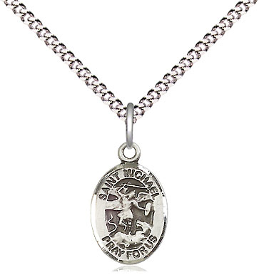 Sterling Silver Saint Michael the Archangel Pendant on a 18 inch Light Rhodium Light Curb chain