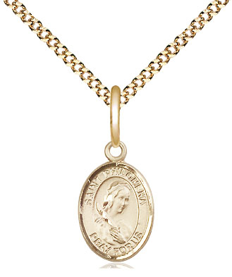 14kt Gold Filled Saint Philomena Pendant on a 18 inch Gold Plate Light Curb chain