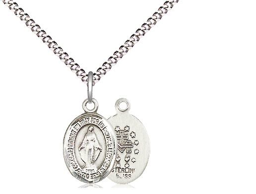 Sterling Silver Miraculous Pendant on a 18 inch Light Rhodium Light Curb chain