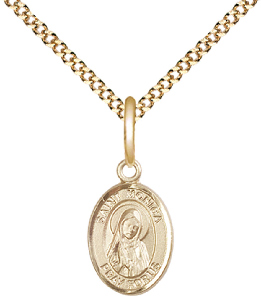 14kt Gold Filled Saint Monica Pendant on a 18 inch Gold Plate Light Curb chain