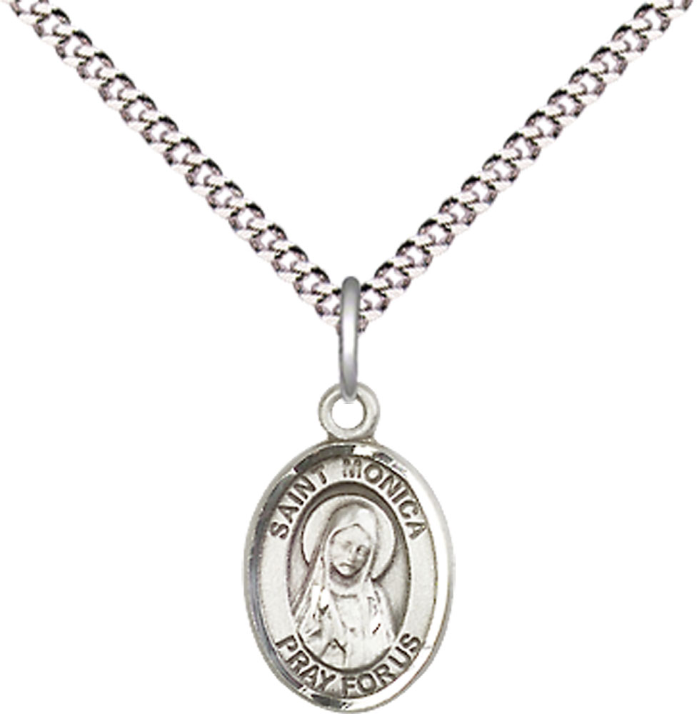 Sterling Silver Saint Monica Pendant on a 18 inch Light Rhodium Light Curb chain