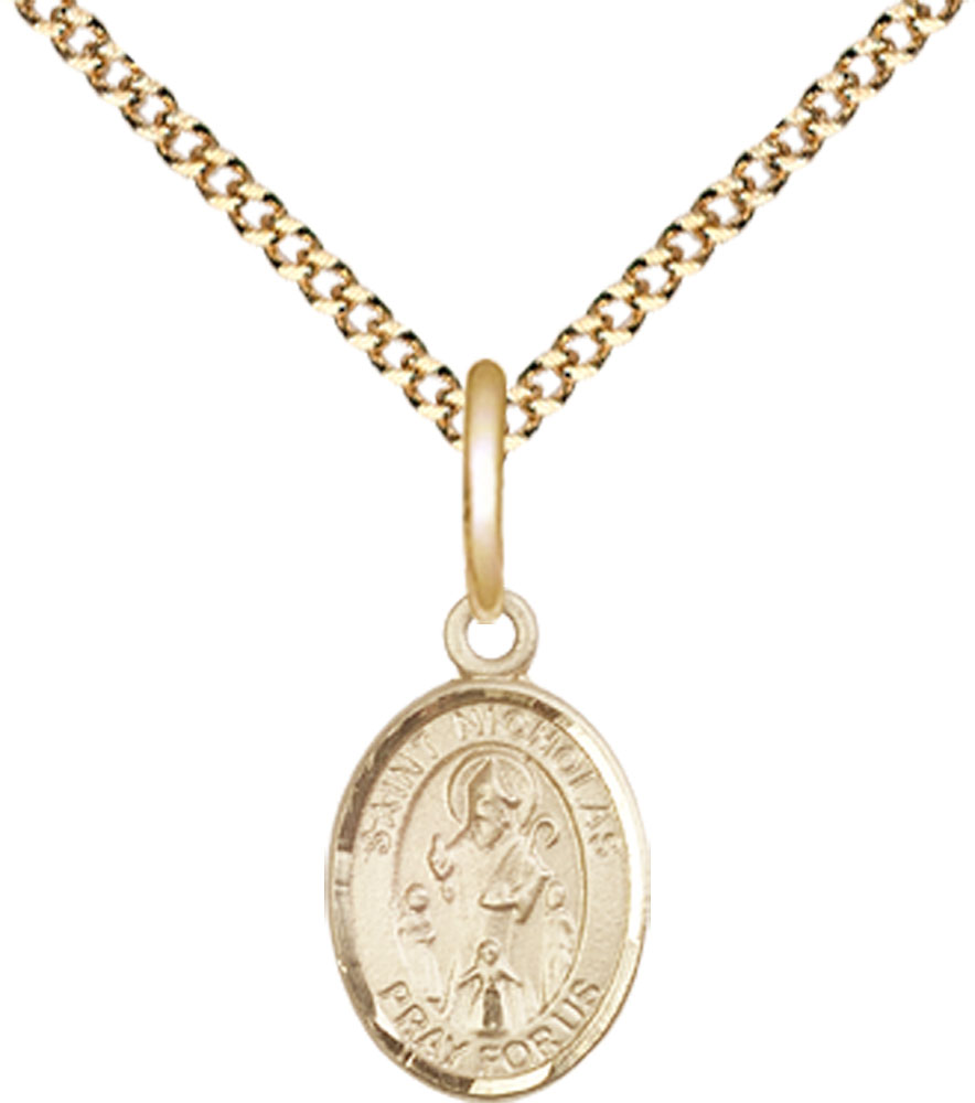 14kt Gold Filled Saint Nicholas Pendant on a 18 inch Gold Plate Light Curb chain